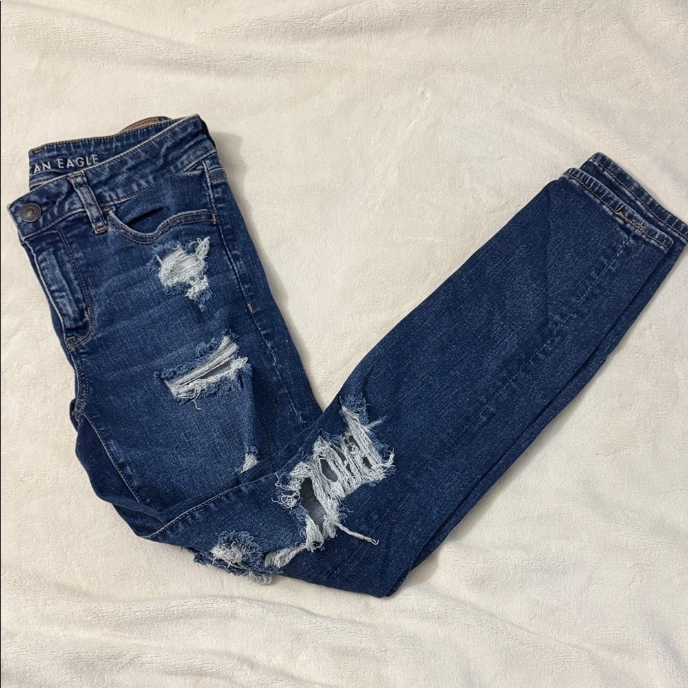 American Eagle Outfitters Women's Distressed Navy Skinny Jeans